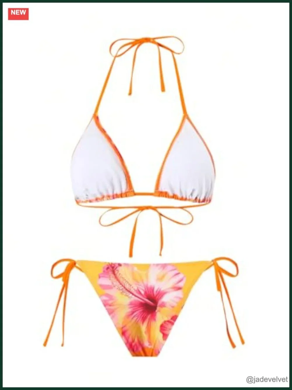 3 Piece Floral Halter Triangle Bikini Set with Mesh Cover Up Skirt